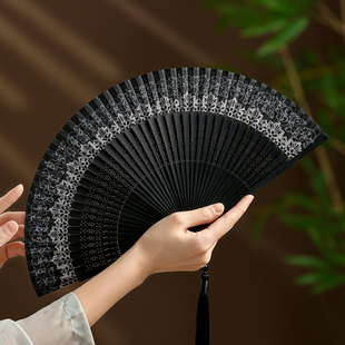 随身小跳舞蹈扇 夏季 古风折扇女式 6寸中国风汉服旗袍绿色女扇日式