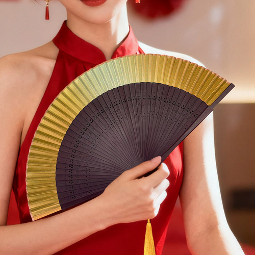 新中式新娘晨袍扇子渐变便携折扇