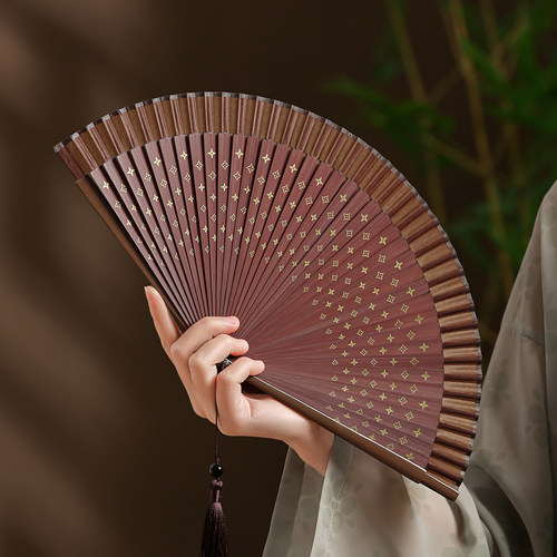 古风拍照小巧折叠扇子新中式晨袍