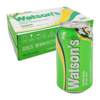 6  Watsons屈臣氏苏打水香草味苏打汽水饮料调酒330ml*24罐