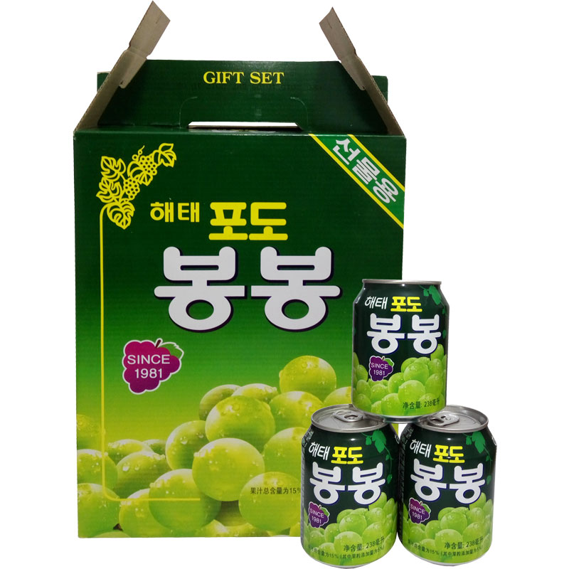 韓國原裝進口 海太葡萄汁果肉果粒果汁飲料238ml*12瓶裝 整箱包郵