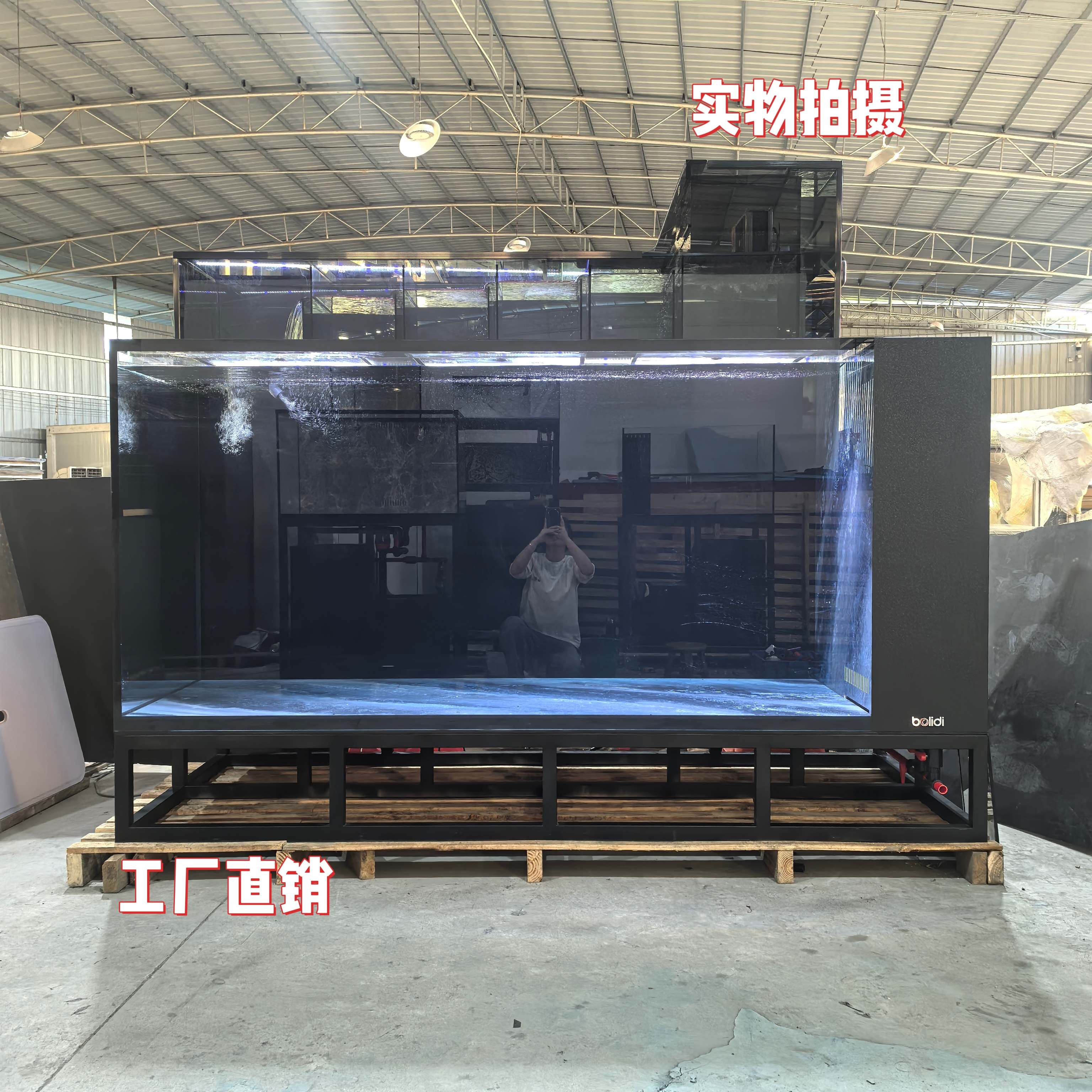 245-100-110右侧溢流上滤地缸金晶五线超白玻璃满胶拉筋