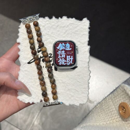 适用苹果手表S10表带新中式绿檀串珠applewatch987弹力iwatch男女