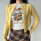 针织开衫 欧美复古小圆领纯色简约百搭长袖 毛衣女 Girl