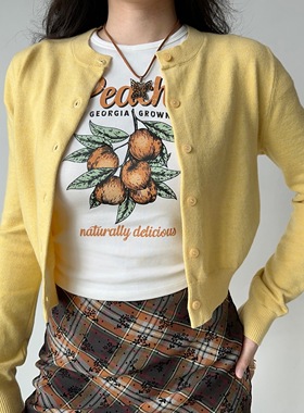 Go Girl Go 欧美复古小圆领纯色简约百搭长袖针织开衫毛衣女