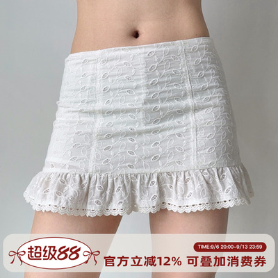 Go Girl Go 自制欧美风甜辣镂空刺绣低腰包臀短裙a字半身裙女夏季