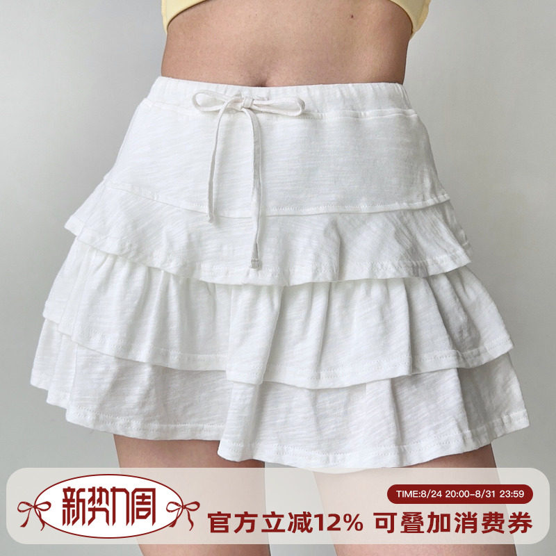 Go Girl Go自制欧美风层次感花边系带蛋糕短裙夏季裙裤a字半身裙