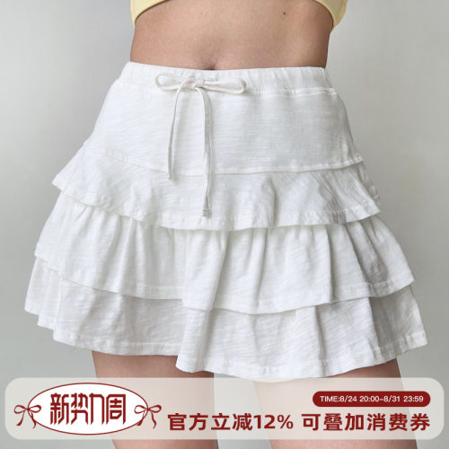 Go Girl Go自制欧美风层次感花边系带蛋糕短裙夏季裙裤a字半身裙