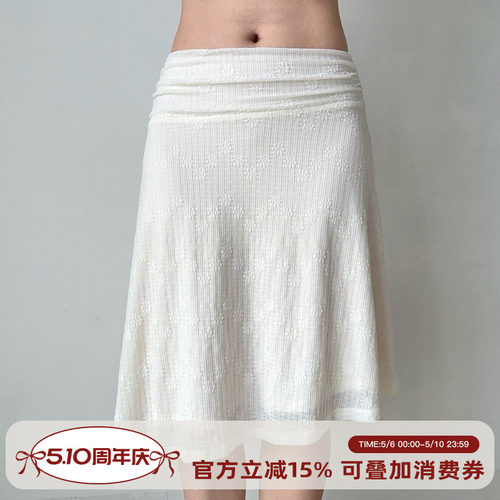 Go Girl Go 自制法式复古提花白色不规则半身裙女春中低腰a字裙