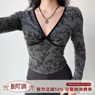 T恤女修身 自制欧美风性感深v领植绒长袖 打底上衣 Girl