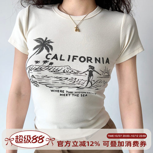 欧美风印花圆领短袖T恤女