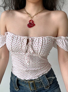 Go Girl Go自制欧美风扑克花色波点吊带背心女一字领性感修身上衣