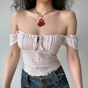 上衣 Go自制欧美风扑克花色波点吊带背心女一字领性感修身 Girl