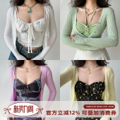 长袖 欧美风多色薄款 针织开衫 上衣女修身 v领小外套 短款 Girl