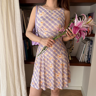 Go Girl Go 自制欧美风格纹印花无袖连衣裙女夏季修身显瘦A字短裙