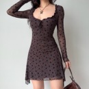 连衣裙不规则a字短裙女秋 自制欧美风植绒网纱U领长袖 Girl