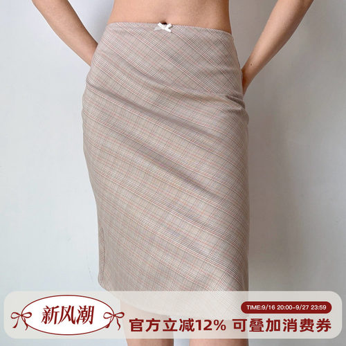 Go Girl Go 自制美式复古格纹半身裙女夏直筒裙显瘦中裙包臀裙子