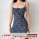 Girl 美式 复古碎花吊带连衣裙女夏季 修身 包臀短裙