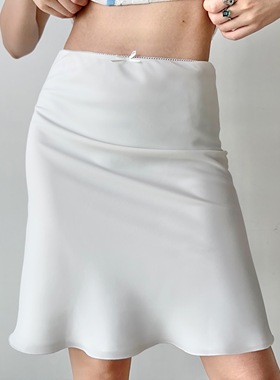 Go Girl Go 自制欧美风白色垂顺半身裙女夏中腰修身鱼尾裙a字短裙