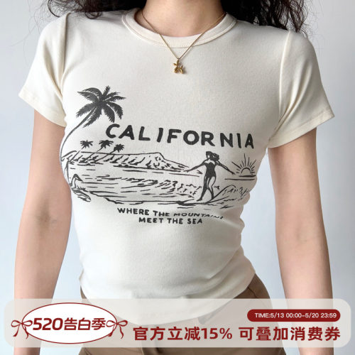 欧美风印花圆领短袖T恤女