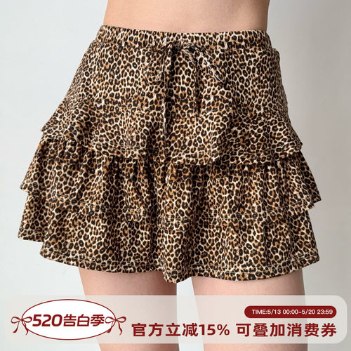 Go Girl Go 自制欧美风豹纹蛋糕裙高腰a字半身裙女夏短裙防走光