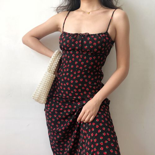 法式性感碎花吊带裙连衣裙长裙