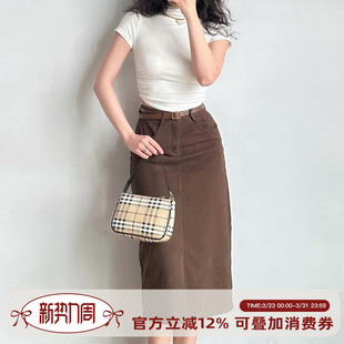 复古前开叉高腰显瘦直筒牛仔半身裙女中长款 美式 Girl