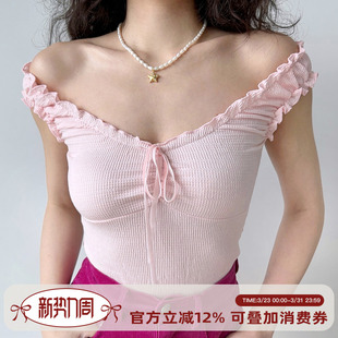 吊带背心女短款 Go自制纯欲甜辣芭蕾风上衣木耳边无袖 外穿 Girl