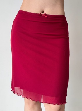 Go Girl Go 自制欧美风红色网纱半身裙垂坠感女夏季裙子包臀裙