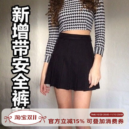 Go Girl Go版型超好美式复古水原希子带安全裤高腰显瘦百褶裙短裙