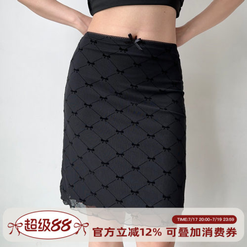 Go Girl Go 自制欧美风蝴蝶结格子半身裙a字修身中腰包臀网纱短裙