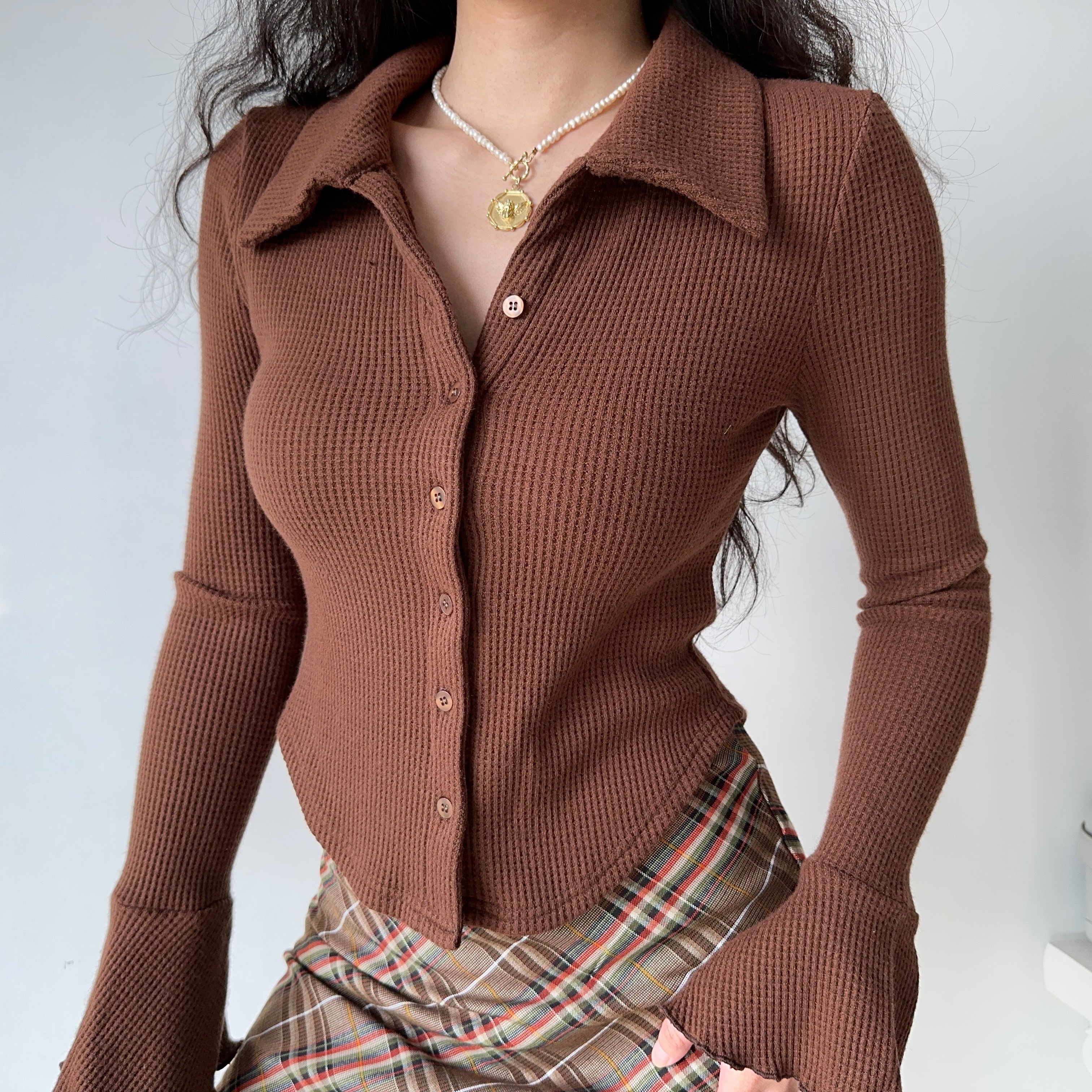 GoGirlGo复古华夫格短款衬衫