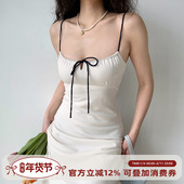 自制欧美绑带白色吊带裙女收腰a字裙中长款 Girl 包臀连衣裙