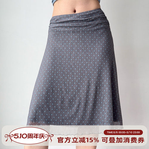 Go Girl Go 自制复古欧美风波点半身裙松紧腰A字裙垂坠感
