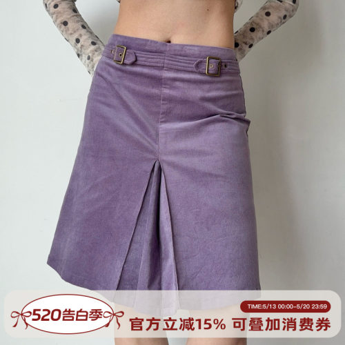 Go Girl Go 自制欧美风秋冬灯芯绒半身裙褶皱A字裙女秋冬紫色裙子