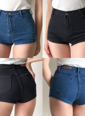 Go Girl Go 欧美修身高弹力脚口小开叉高腰显腿长牛仔短裤女热裤