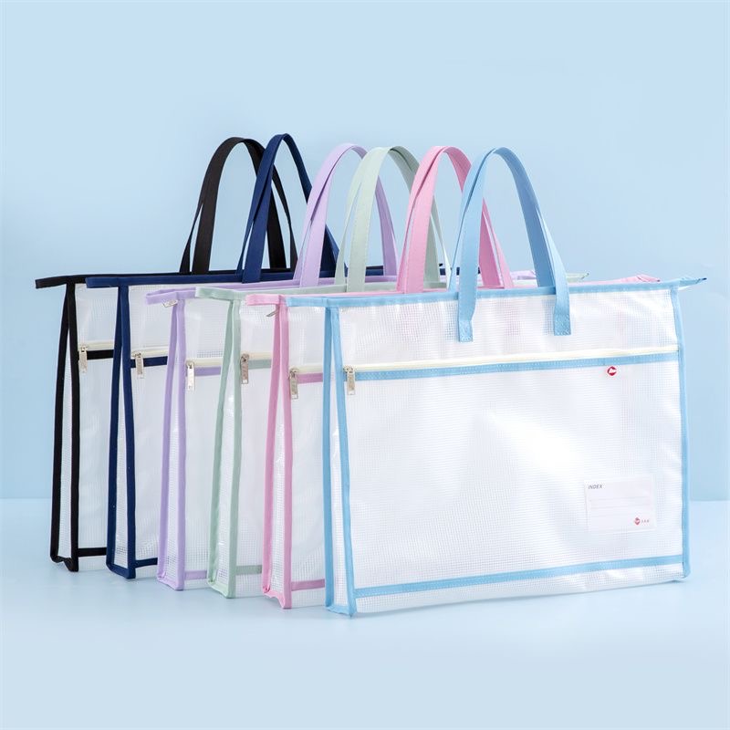 防水加厚手提袋防水文件袋拉链式透明收纳袋学生补习袋A3美术袋