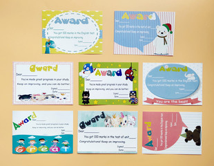新款A6小学生英语表扬信英文小奖状奖励证书进步卡鼓励信50张