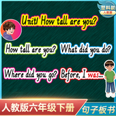 pep人教版 英语六年级下册句子板书卡片黑板贴教学卡片公开课教具