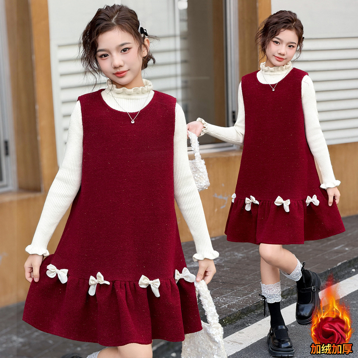 女童秋冬马甲连衣裙加绒中大童新年服礼服儿童套裙女孩红色两件套,童装/婴儿装/亲子装,儿童礼服,淘宝优惠券,粉丝福利购,淘宝优惠卷