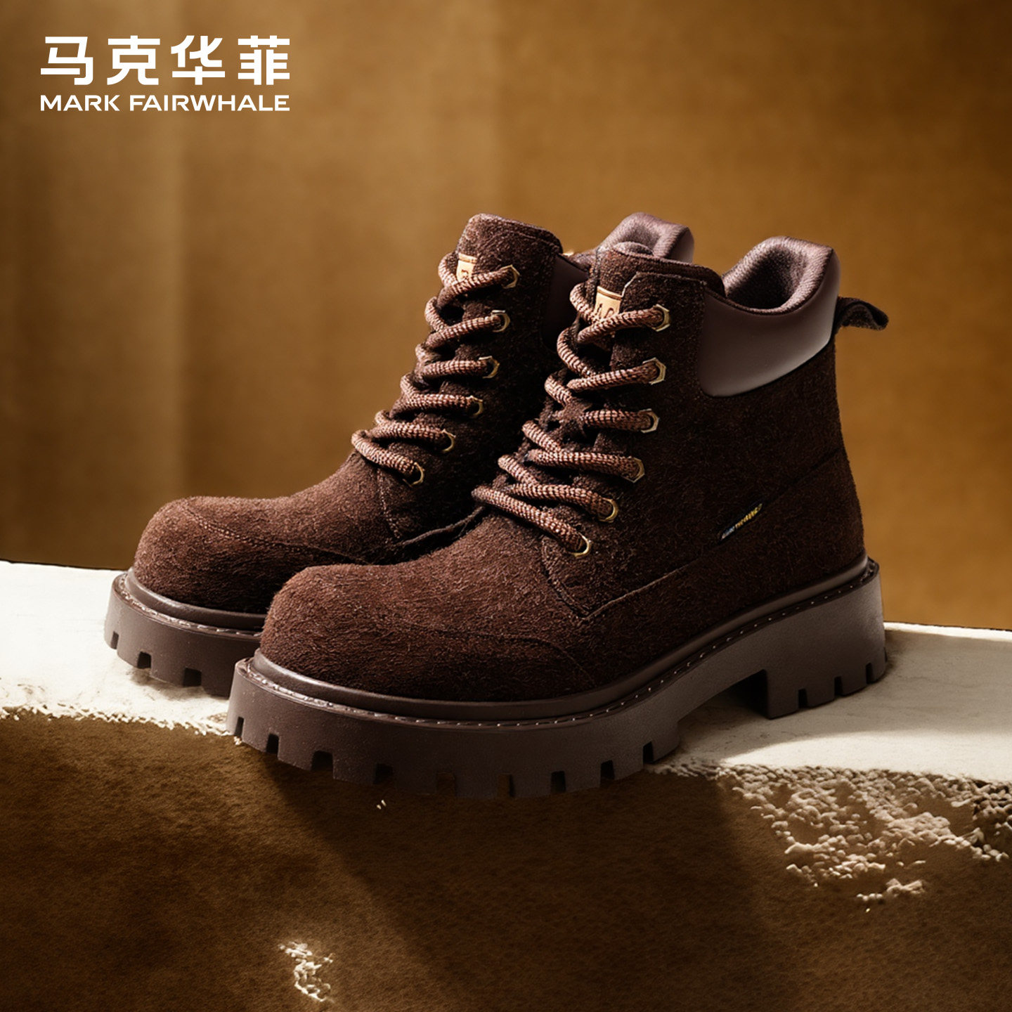 马克华菲马丁靴男2025新款真皮中帮英伦风户外工装靴复古棕色短靴