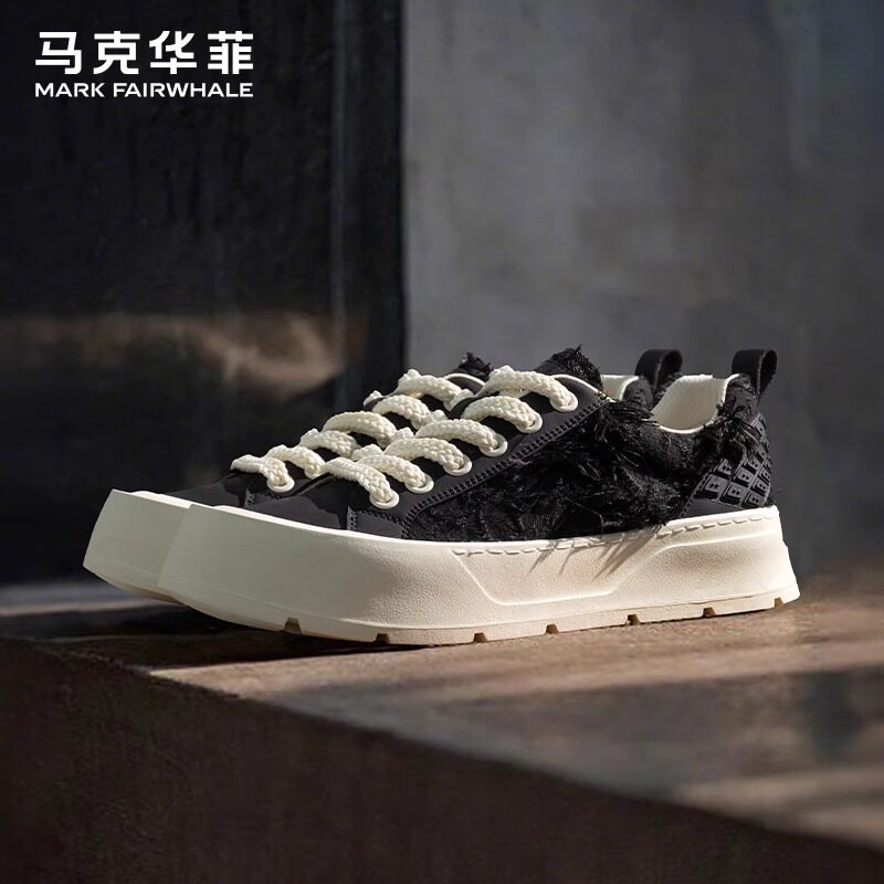 马克华菲开口笑帆布鞋男款2025新款秋冬厚底韩版百搭休闲运动板鞋