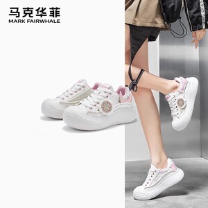 马克华菲星月厚底小白鞋2025夏季新款百搭开口笑休闲运动板鞋女鞋