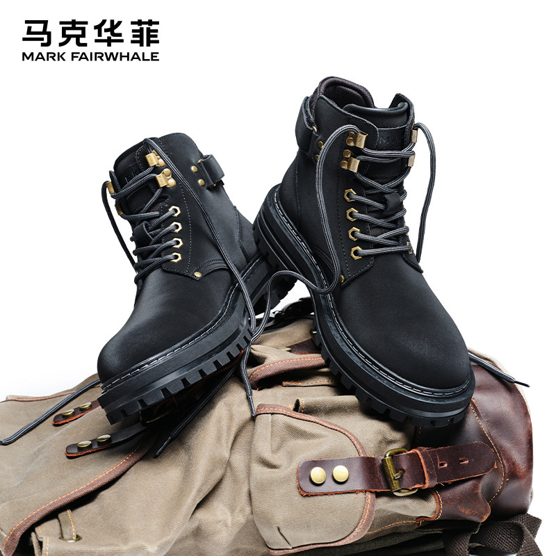 马克华菲马丁靴男2025新款男鞋冬季黑色鞋子高帮皮靴男生靴子男款
