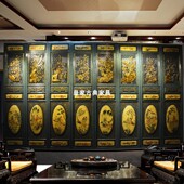 中式 实木潮州屏风花板门仿古门窗清代民国酒店会所雕花隔断背景