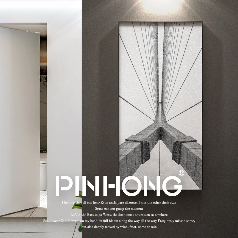 PINHONG 现代走廊玄关装饰画黑白建筑个性有框画油画布入户竖幅图片