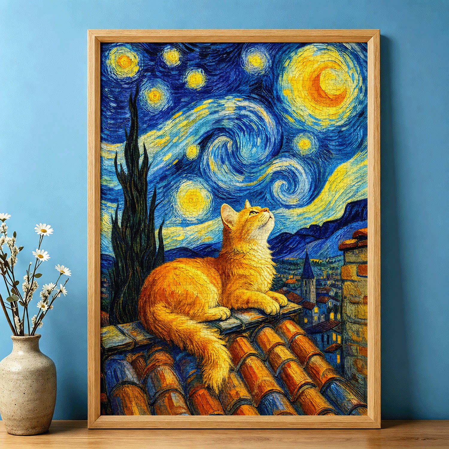 1000片加厚蓝卡拼图成人风景油画一千片解压闺蜜礼物星空橘猫