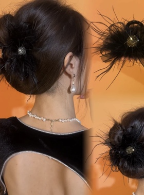 设计感网纱羽毛抓夹百搭气质发饰盘发夹子头饰爆款黑色头花鲨鱼夹