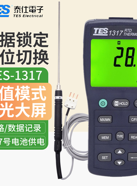 台湾泰仕铂电阻温度计TES1318高精度PT100探头测温仪表TES1317