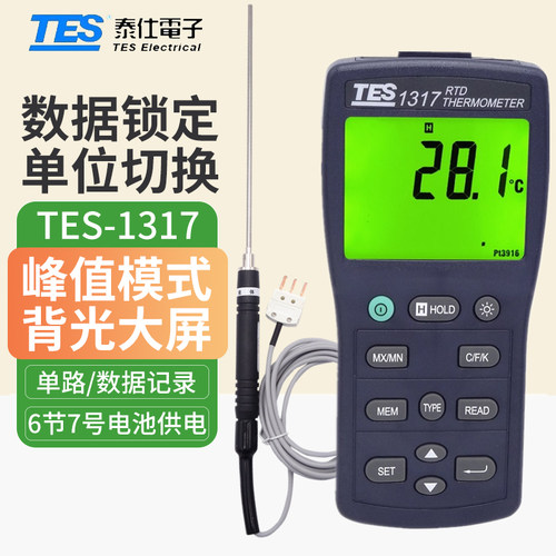 台湾泰仕PT100探头铂电阻温度计